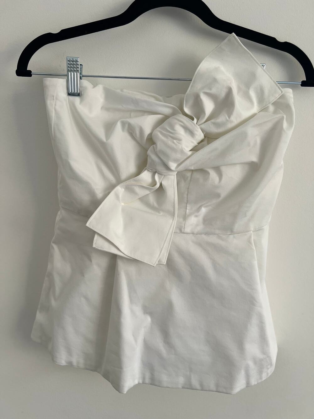 NWT 7th Avenue NY&C White Strapless Peplum Top Big Bow Asymmetric Size XS